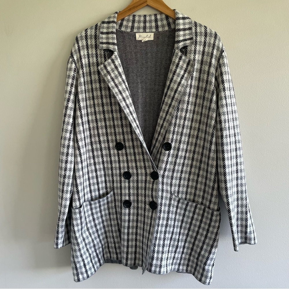 Marled Women's Houndstooth Blazer Cardigan Sweater Size Large